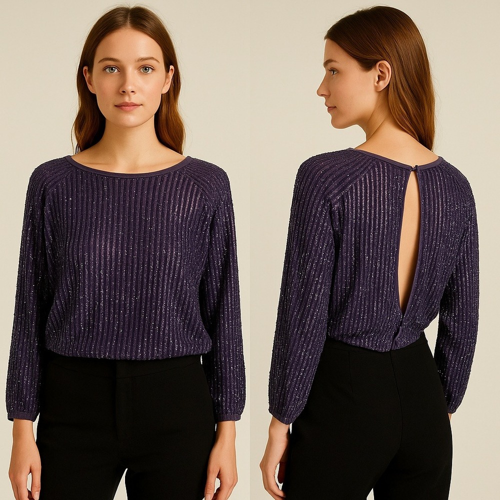 Topshop Top Purple Sequins‎ Open Back Party Festive Holiday Cocktail Glam